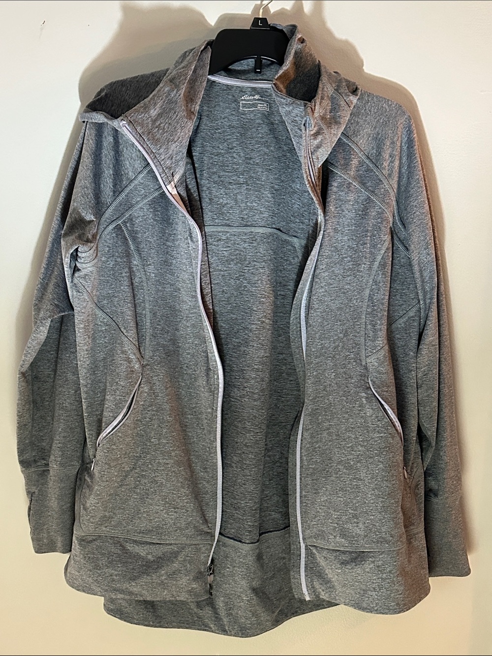 Eddie Bauer Light Gray Full-Zip Hooded Utility Jacket